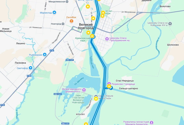 Карта маршрута История Великого Новгорода