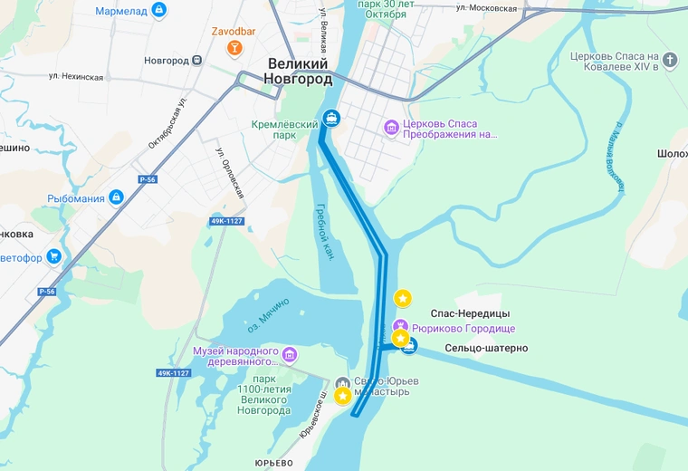 Карта маршрута Рюриково городище